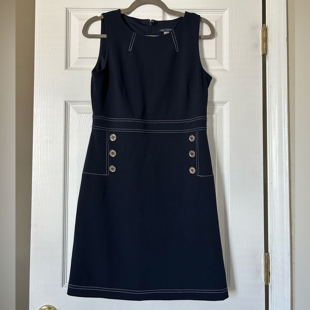 Tommy Hilfiger Navy Blue Strapless Dress with Buttons